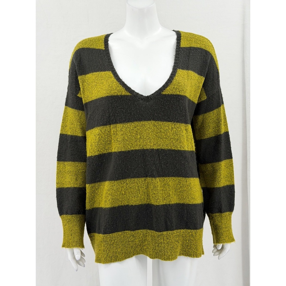 BDG Sweater Womens‎ XS Small Green Black Stripe V-Neck Oversized Knit Pullover
